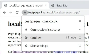 localStorage (aka cookie) website usage screenshot